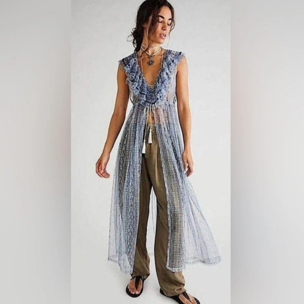 Elegant Blue Sheer Overlay Jumpsuit